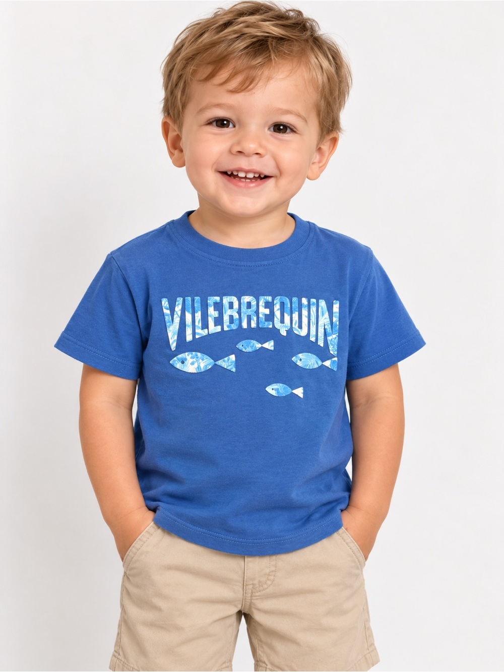 Vilebrequin Boys Blue Fish Logo T-Shirt Size 2A / 89 cm Organic Cotton